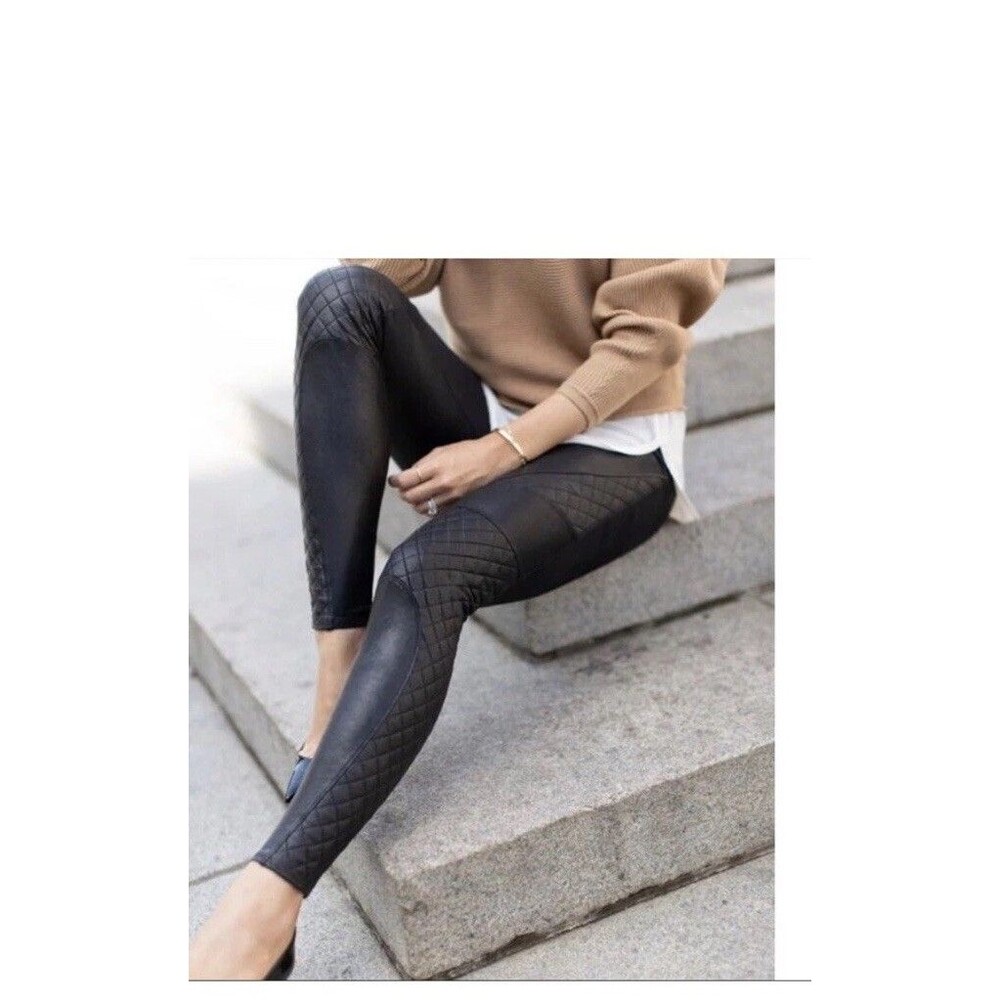 Spanx Faux Leather Quilted Leggings SZ S